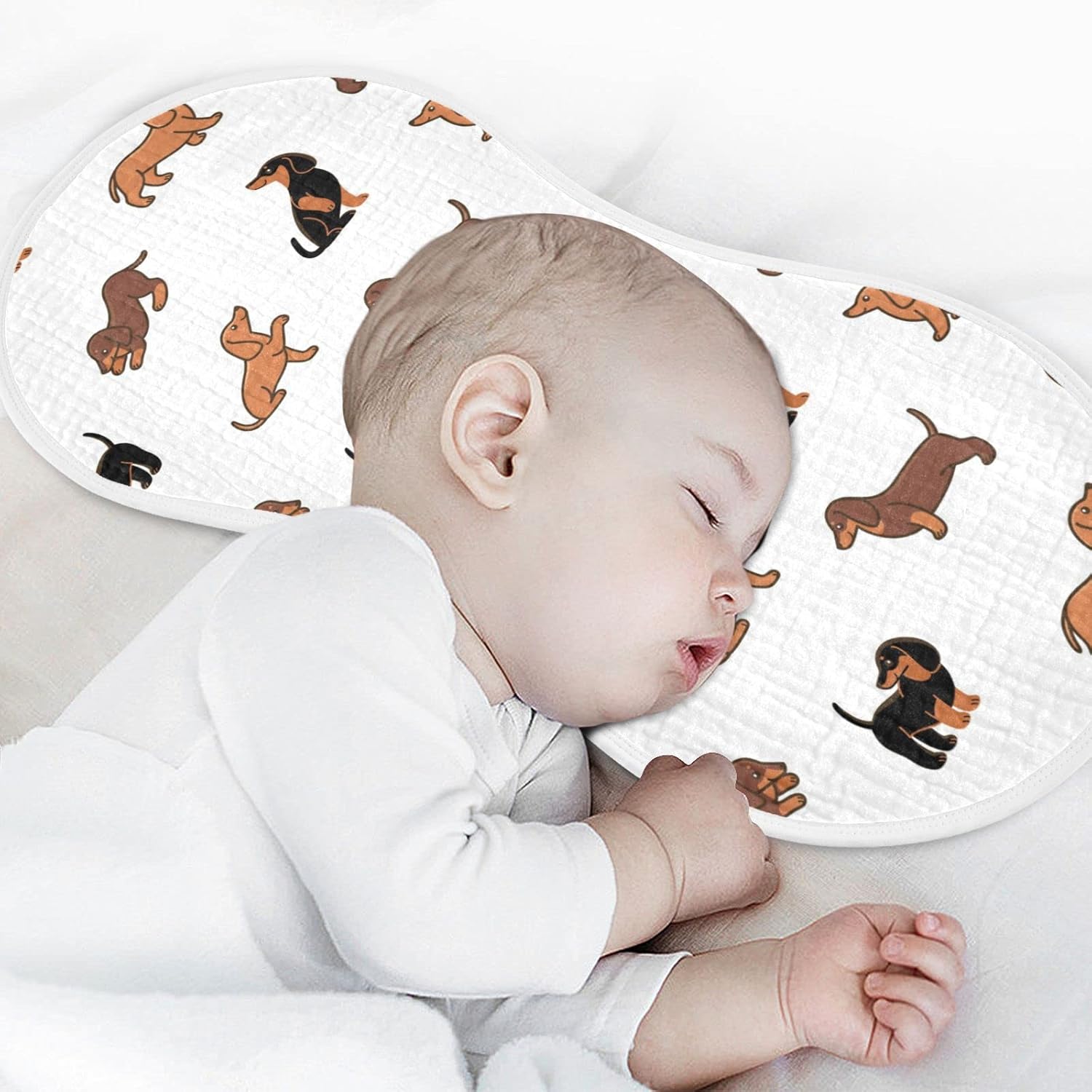 Muslin Baby Burp Cloths Set of 4, Soft Absorbent Cute Dogs Dachshunds Muslin Washcloths, Bibs, Face Towel for Newborn Boys Girls, 22 x 11 Inch