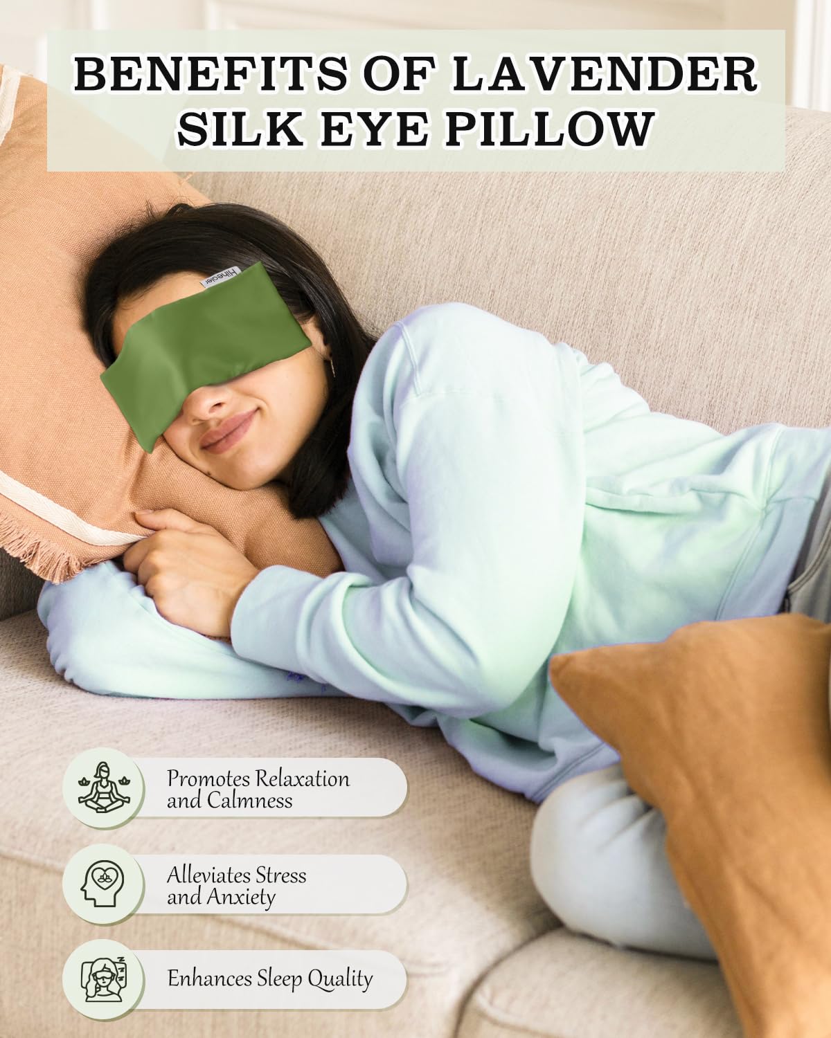 Hihealer Almohada de ojos de lavanda, máscara de ojos con peso para dormir, alivio del dolor de cabeza, presión sinusal, aromaterapia, compresa de ojos con calor húmedo, accesorios de meditación,