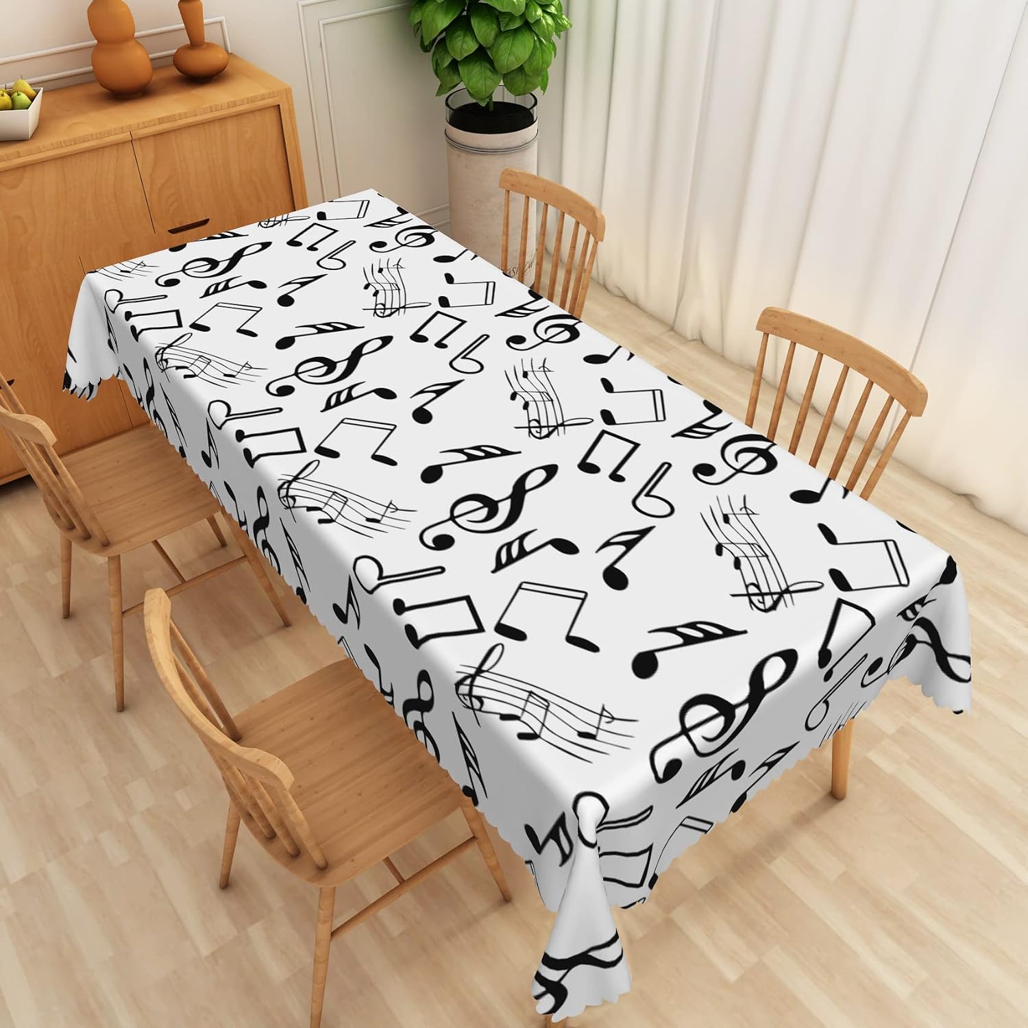 Music Note Rectangle Tablecloth 70x180 Inch Art Music Theme Party Black Musical Notes White Fabric Table Cloth Polyester Reusable Waterproof Table Cover for Musician Party Dining Room Decor