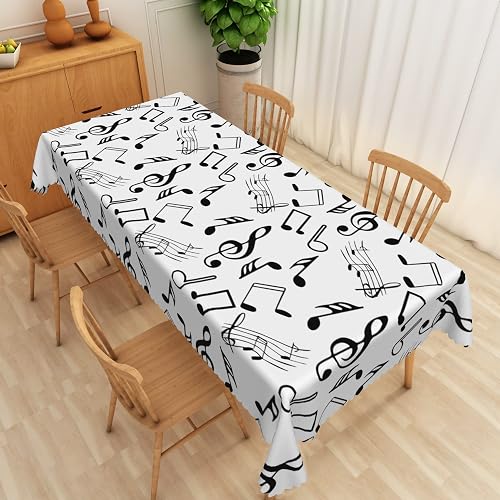 SIEDYCV Music Note Rectangle Tablecloth 60x102 Inch Art Music Theme Party Black 