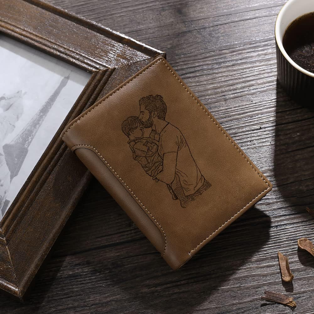Dad Gifts for Fathers Day Personalized Wallet for Men Custom Photo Leather Wallet Engraved Wallets Gift for Husband Father Dad Son BF