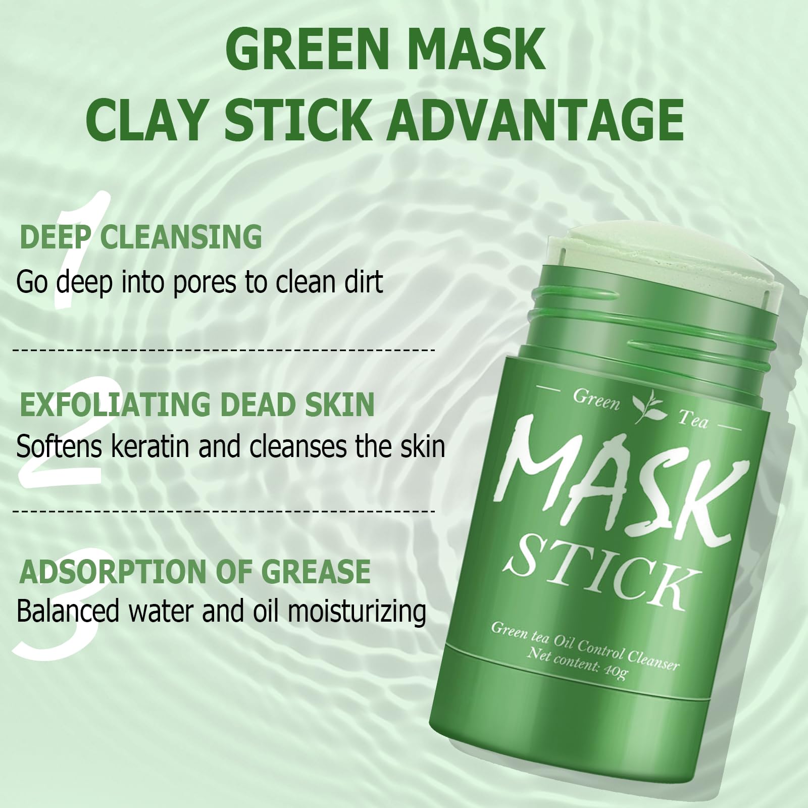 2 opakowania Green Mask Stick,Zielona herbata Oczyszczająca Maska do oczyszczania herbaty, Maska do czyszczenia i głębokiego oczyszczania, głębokie czyszczenie i kontrola oleju, dostosuj równowagę