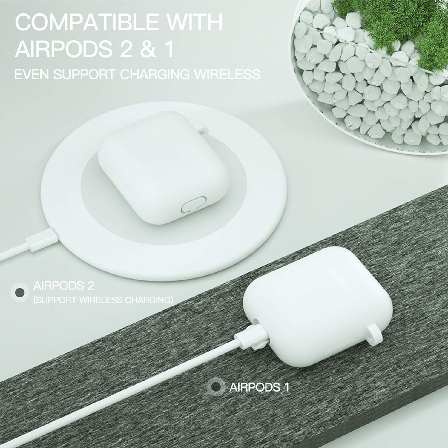 BRG for AirPods Case,Soft Cute Silicone Cover for Apple Airpods 2 & 1 Cases with Pom Pom Fur Ball Keychain/Strap/Accessories for Women Girls (Front LED Visible) White
