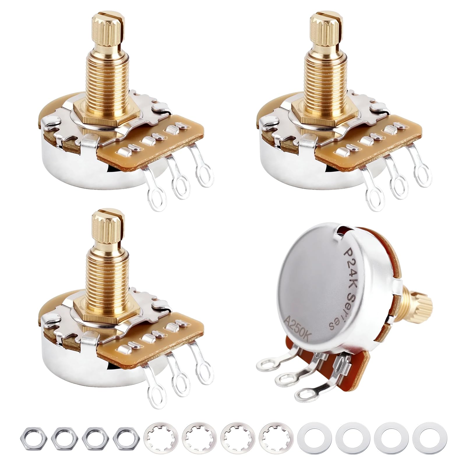 Banworks Brass A250K M8 Thread Guitar Pots Full Sized Metric 18-Spline Pots