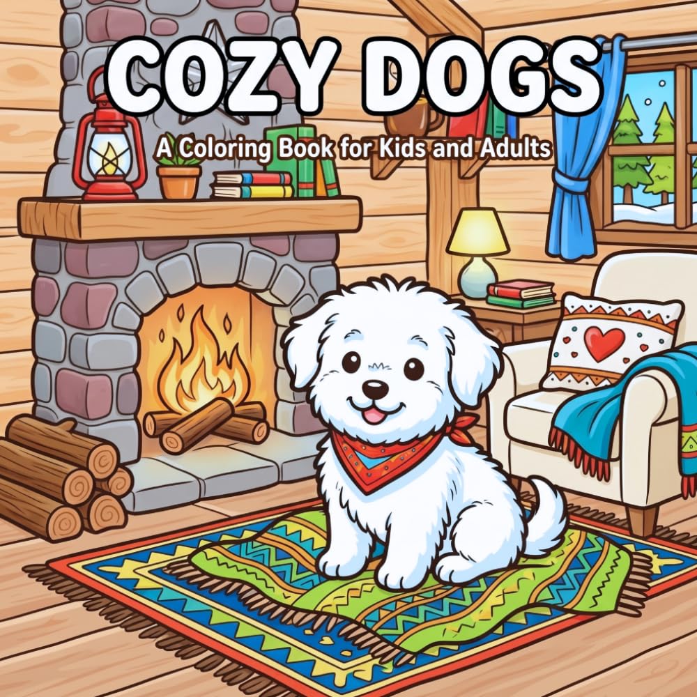 Cozy Dogs Coloring Book: A Coloring Book for Kids and Adults: 40 Relaxing Dog Scenes Filled with Warmth, Comfort, and Charm (Cozy Cute Core)