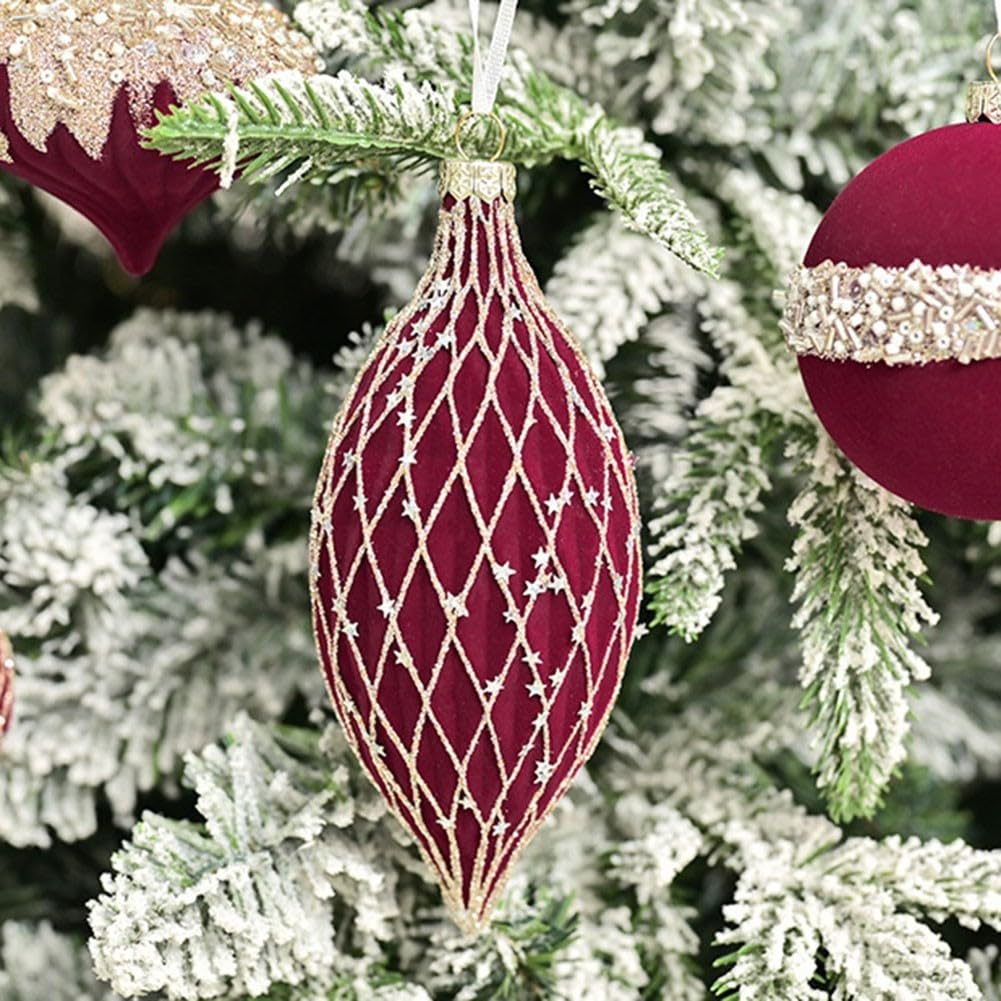 Lot de 10 boules de Noël en forme de boule de Noël - Bordeaux - Vert foncé - 8 cm