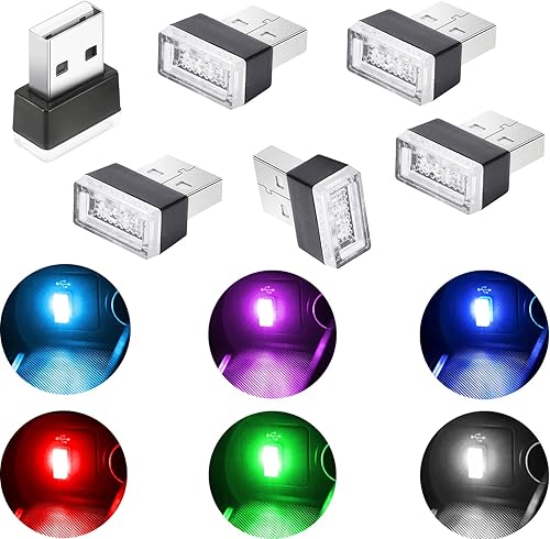 CTRICALVER Luces LED de ambiente y USB para coche (5 unidades: rojo, rosa, morado, azul, blanco, azul hielo, verde)