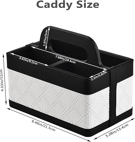 Miniatura 5 de Organizador de Escritorio Caddy con Asa - Soporte Portátil de Cuero PU para Control Remoto - Bolsa de Almacenamiento Tote para Mesita de Noche y