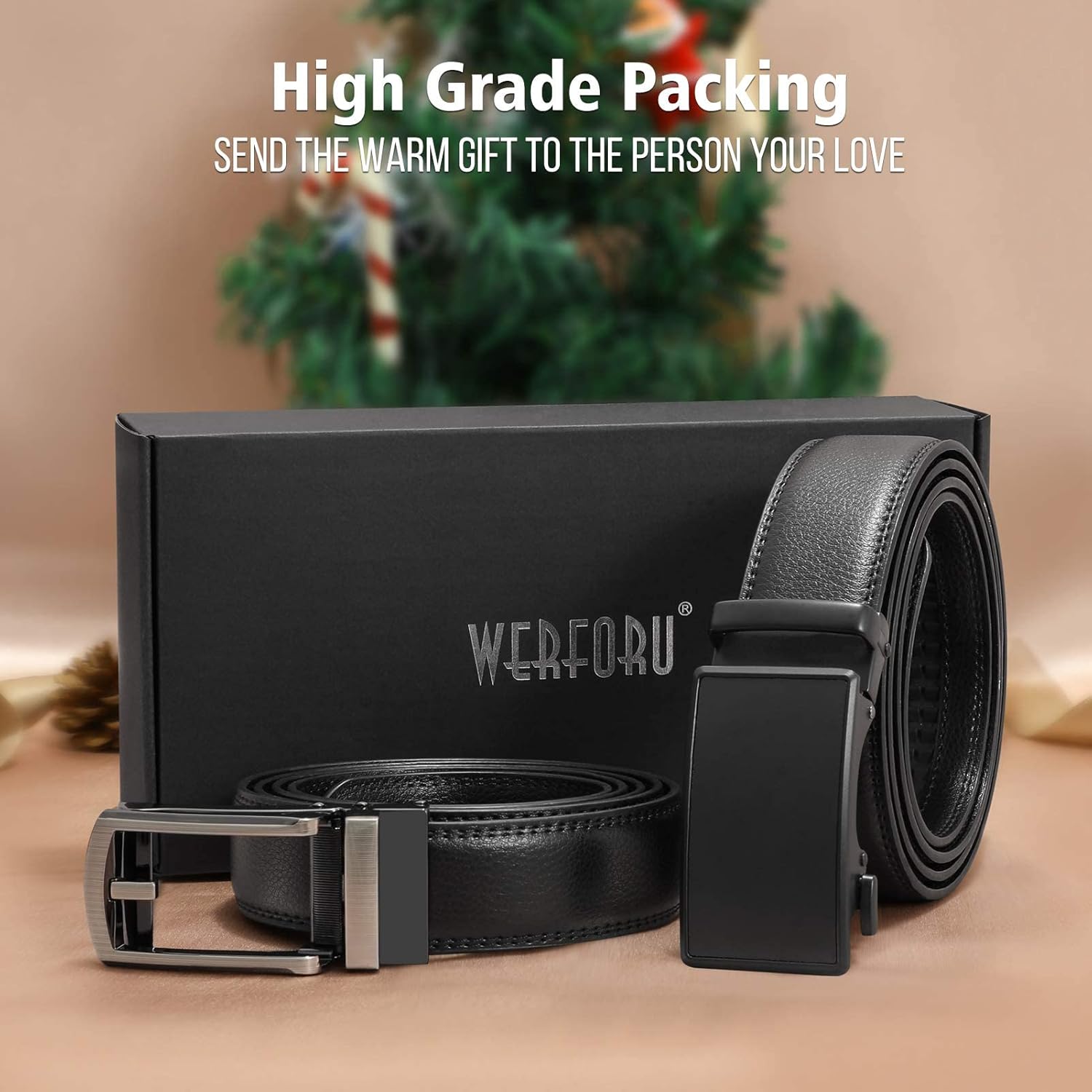 WERFORU Set of 2 Leather Ratchet Dress Belt for Men with Automatic Buckle - Image 5