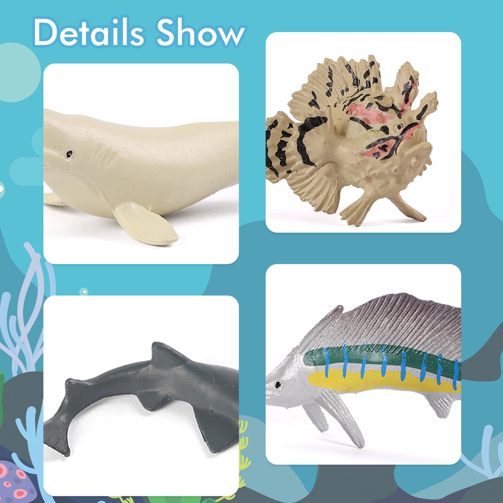Maxmoc 12pcs Sea Animals Toys for Kids,Mini Animal Toys Plastic Realistic with shark, Dolphin, swordfish, Lionfish, tuna - Image 3
