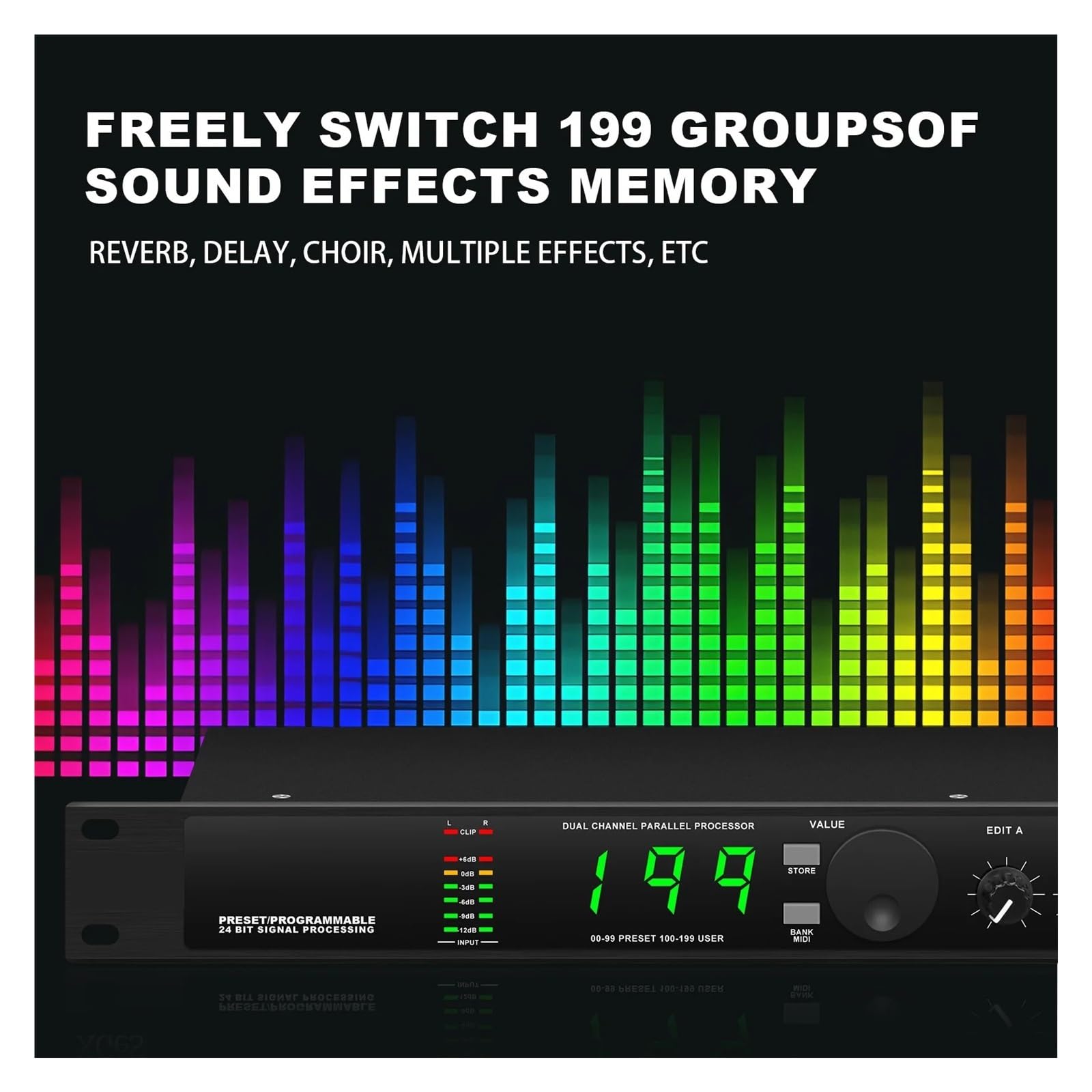 Procesador De Audio Digital Híbrido Multiefectos Reverberación Digital 199 Efectos De Sonido Preestablecidos Procesamiento De Sonido De Elevación