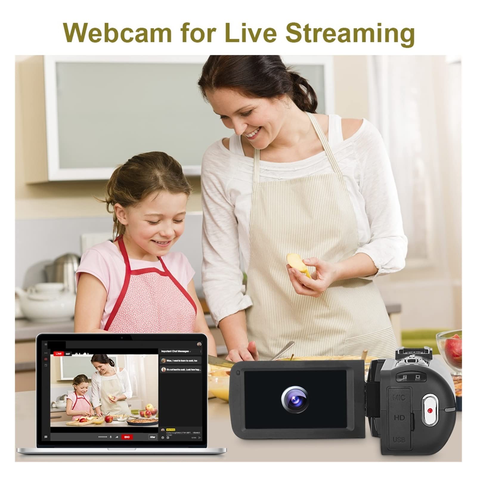Macchinetta Digitale, Videocamere digitali for Visione Notturna for Lo Streaming Live Webcam Fotografia Remote 4K Vlog Camcorder Registratore a infrarossi(32G SD Card,Rot)