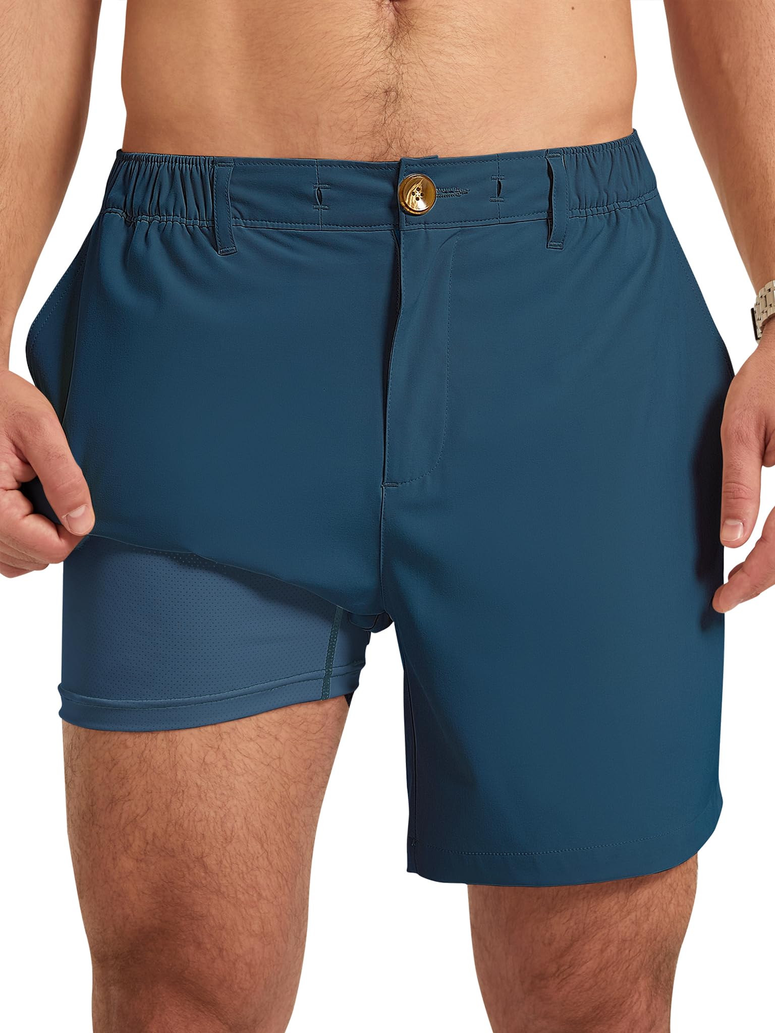 View 1 of Arcweg Mens Casual Shorts 6 inch Inseam Stretch Golf Shorts Water Friendly Active Hybrid Shorts Regular Fit Navy Blue Size 18