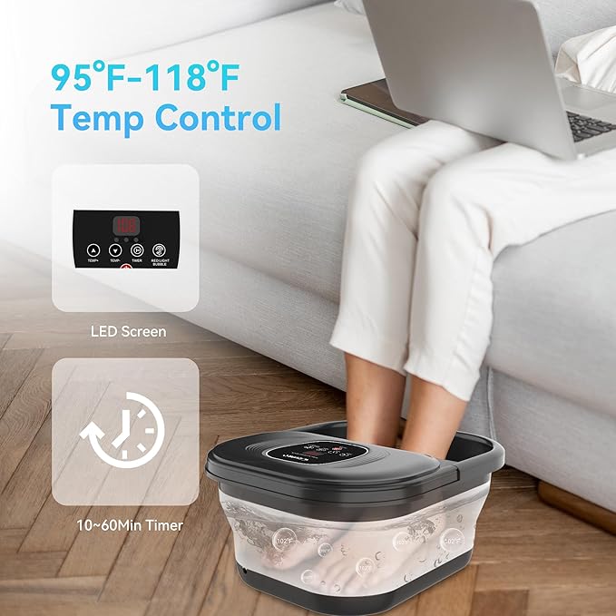 Spa de Pies con Calor, Masajeador Plegable con Burbujas y Rodillos Shiatsu miniatura 3