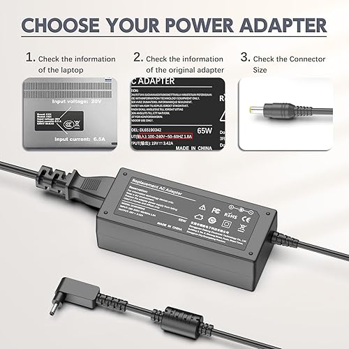 Miniatura 3 de ROLADA Cargador de 65 W compatible con Acer Chromebook R11 13 15 11 14 Series; C720, C731, CB3-421, CB3-431, CB3-532, CB3-132-C4VV, CB5-311,