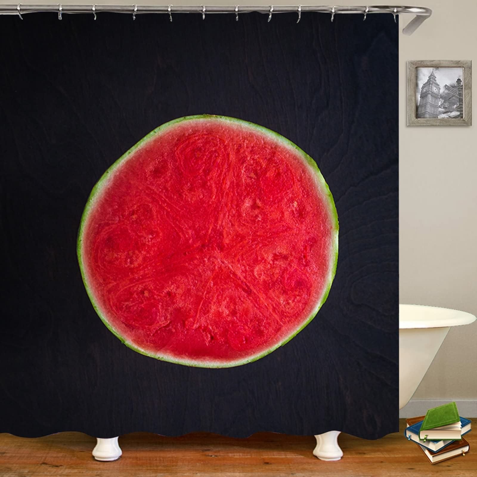 Rideau de douche imperméable pastèque KnSam 180x200 pour salle de bain rouge et noire