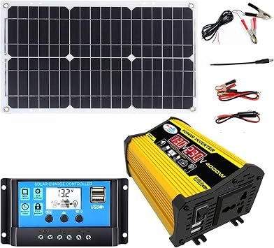 4000W 12V to 110V/220V Solar System Combination Inverter Solar Panel Kit Solar Generator Home Grid System 30A Controller + 18w12v Solar Panel Color Yellow, Size 12V-110V