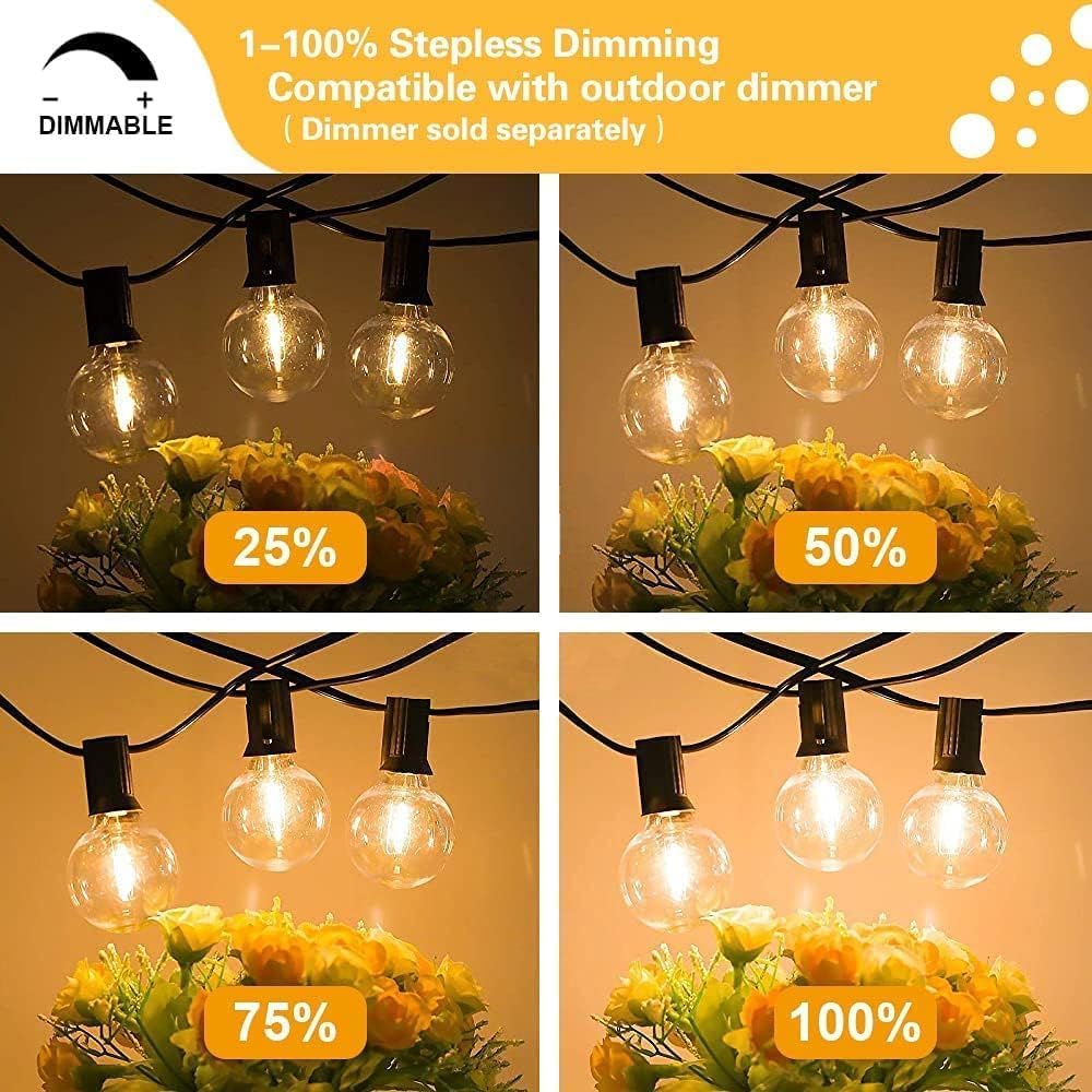 Banord 100FT G40 Globe String Lights, 2700K LED Outdoor Patio Lights String with 50 Dimmable Shatterproof Bulbs, Waterproof Connectable Hanging Lights for Backyard Porch Balcony Party, E12 Socket Base