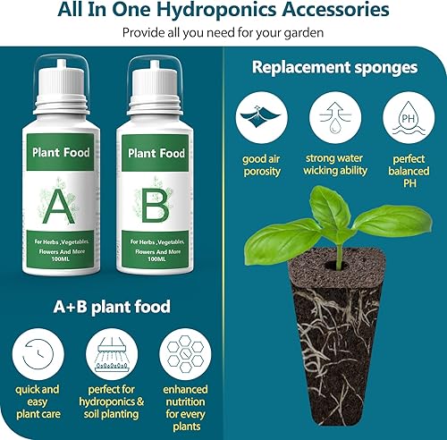 Vista 3 de Yoocaa Kit de cápsulas de semillas para sistema de cultivo hidropónico, 24 esponjas de cultivo con alimentos vegetales de nutrientes sólidos A&B