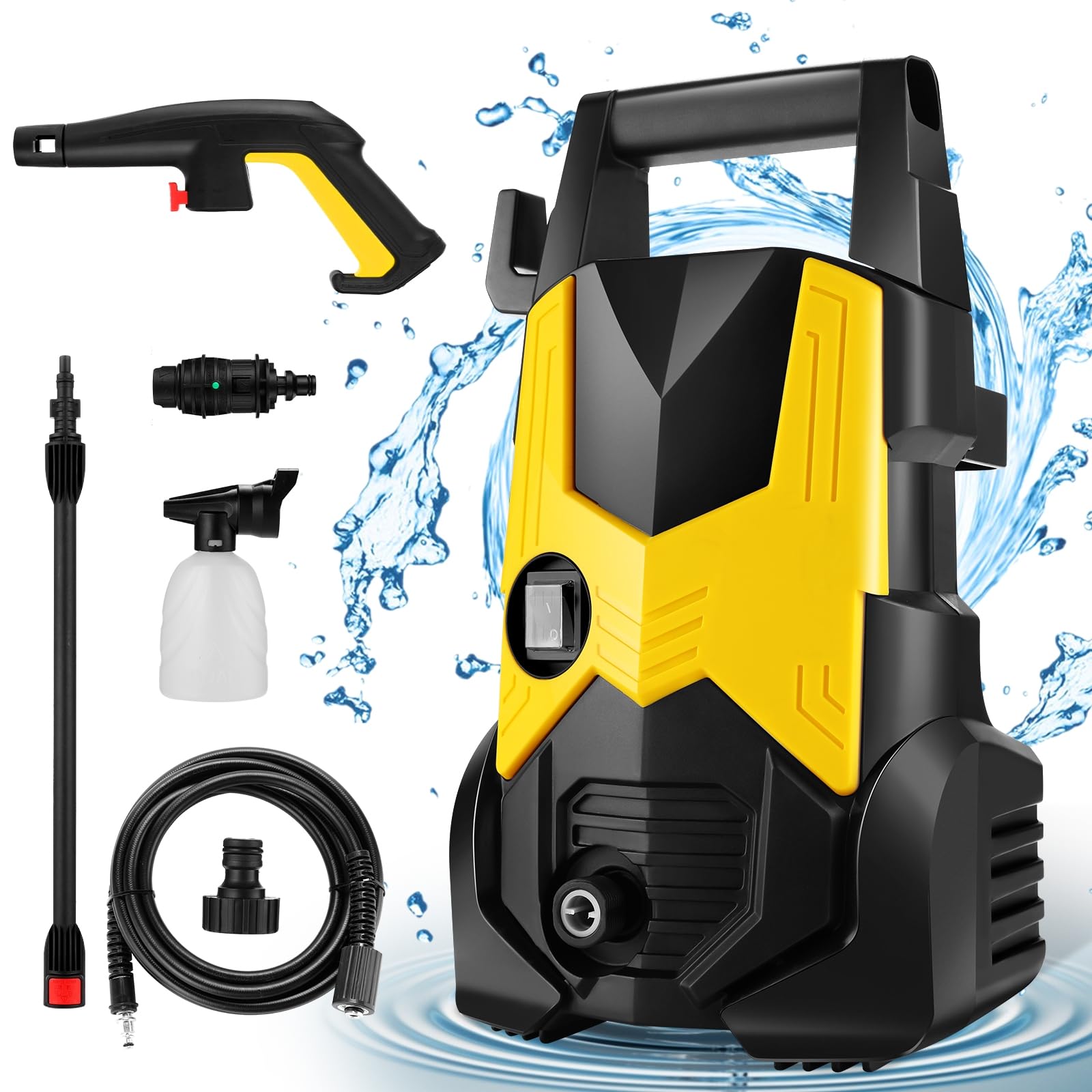 4200 PSI Electric Pressure Washer with Adjustable Nozzle/Foam Cannon, 1700W 4.0 GPM Portable Power Washer, Lightweight Car Washer Electric Powered for Car Patios Garden Fence, Yellow