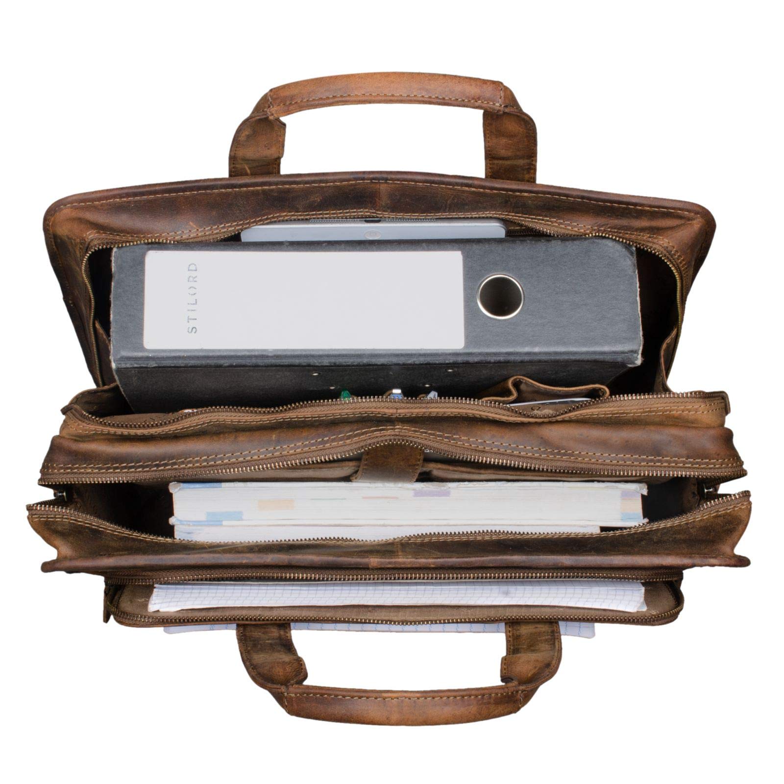 STILORD "Yves Aktentasche Herren Damen Leder Arbeitstasche Dokumententasche 15,6 Zoll Laptoptasche Businesstasche Lehrertasche echtes Rindsleder Farbe:mittel - braun