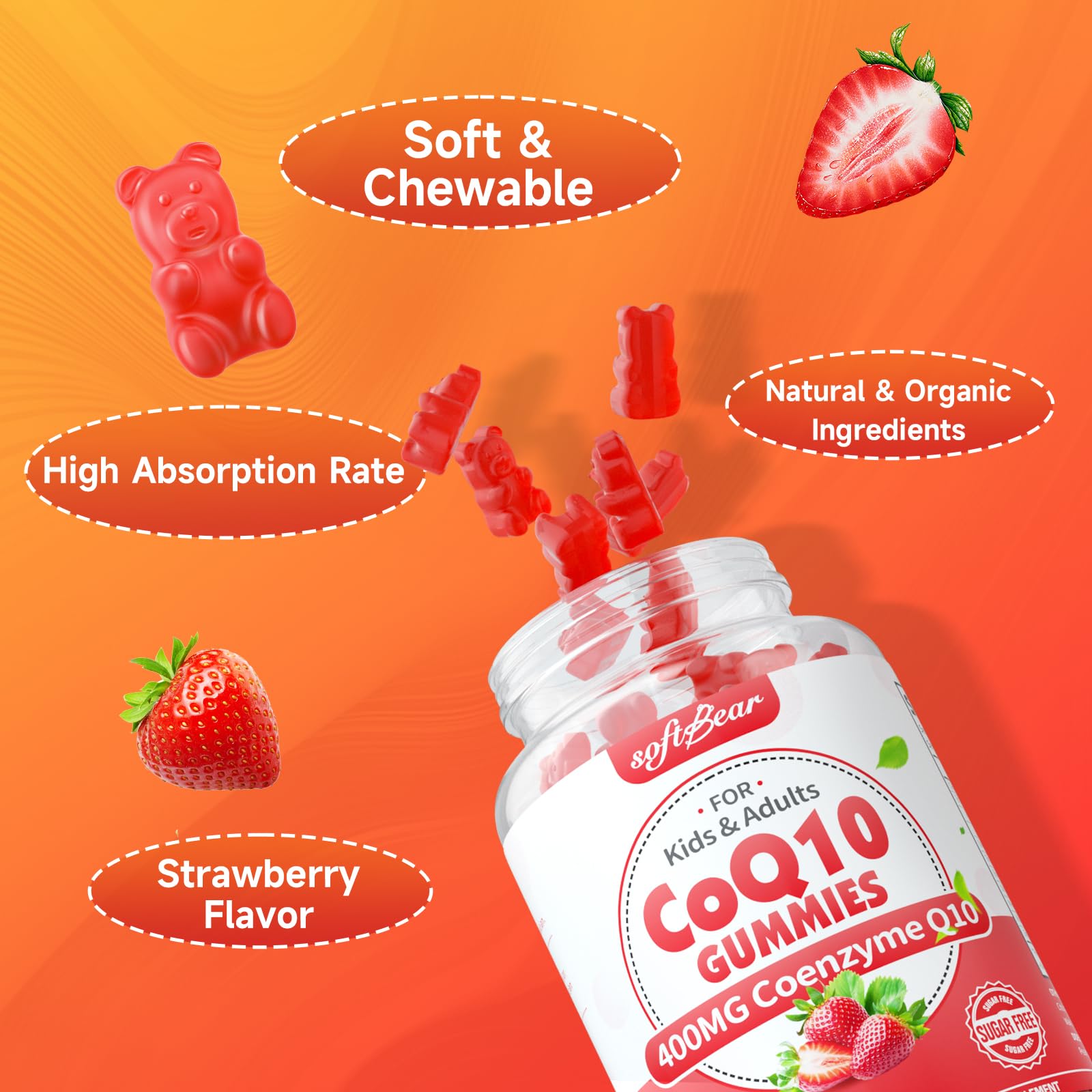 softbear CoQ10 Gummies 400mg Coenzyme Q10 Supplement for Adults, High Absorption coq10 Plus Omega-3, Magnesium, Vitamin B3 & Zinc for Cellular Energy & Antioxidant, Strawberry Flavor 60 Count — Amazon image 5