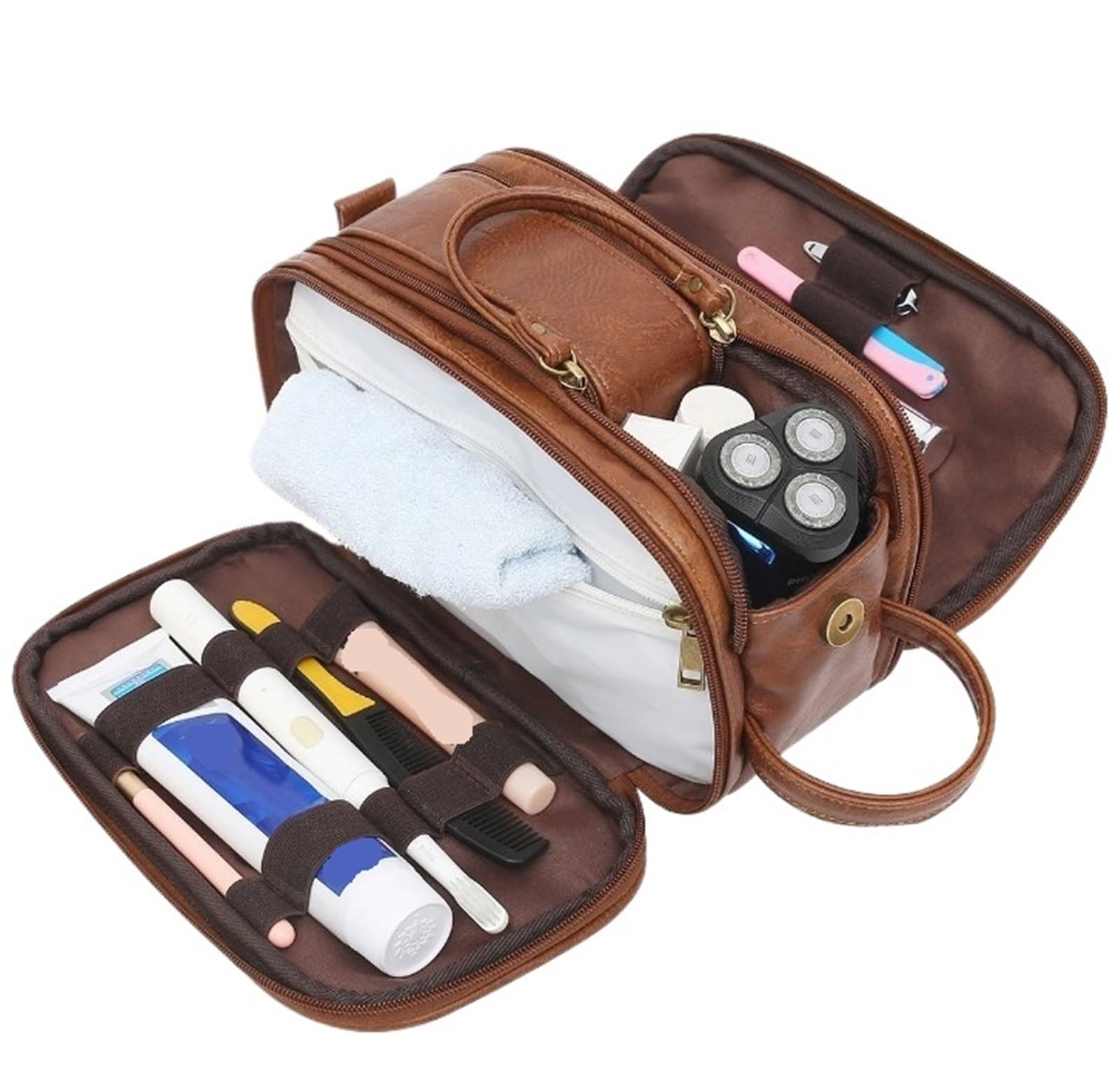 1 Neceser for Hombre, Grande, Resistente al Agua, for Viaje, for Afeitado, Organizador de artículos baño y cosméticos para Mujer(Brown)
