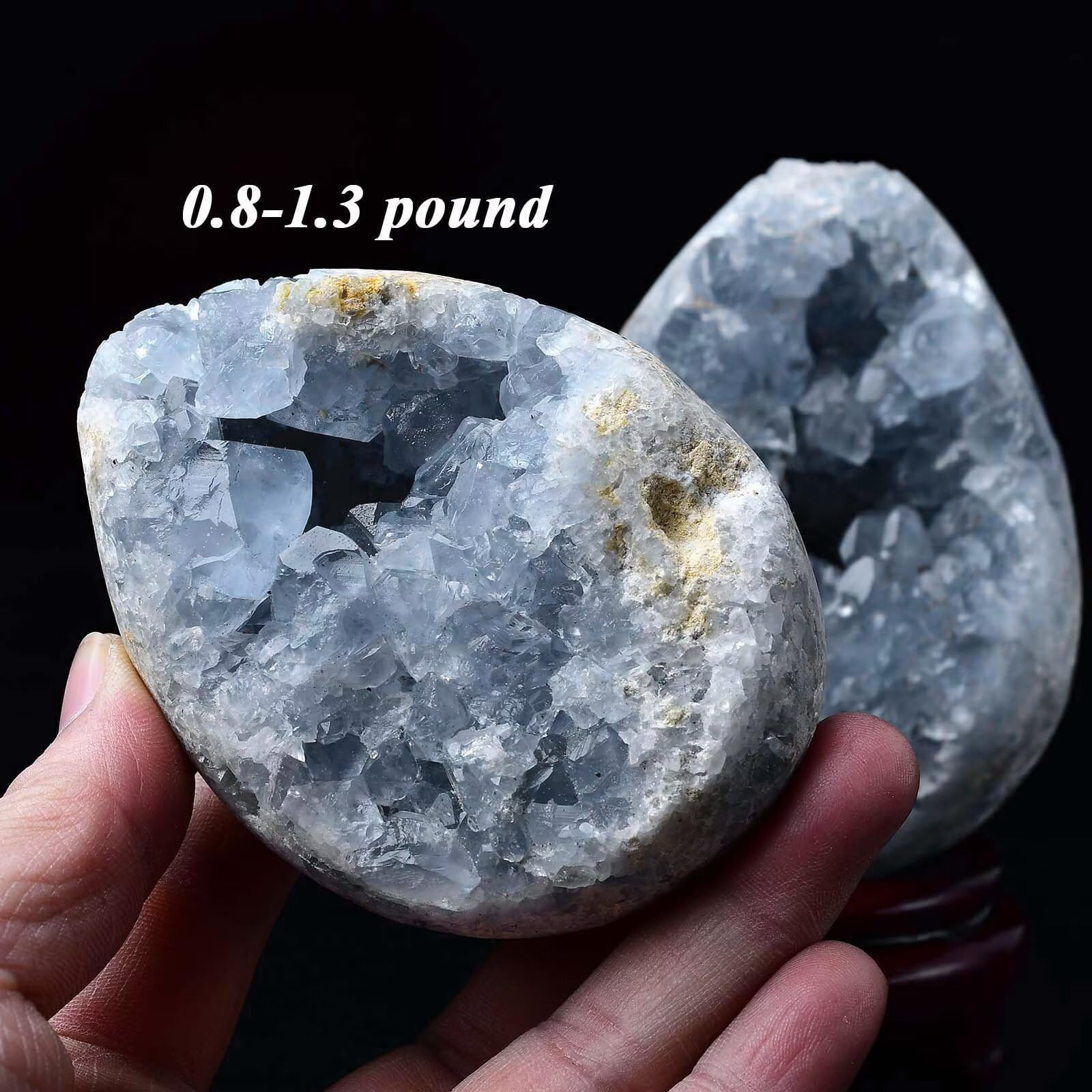 FZBHRO Natural Blue Celestite Geode Egg Healing Crystal Stone Collection Mineral Specimen with Stand Home Office Decor 6.6-7.7 Pounds