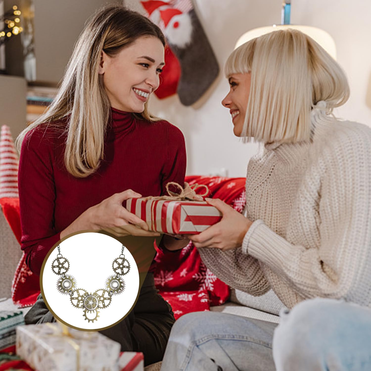 Collana A Ingranaggi da 1 Pezzi, 1 Paio di Orecchini per Ingranaggi E 1 Braccialetto, Gioielli retrò, Gioielli Creativi, Gioielli in Stile Punk.