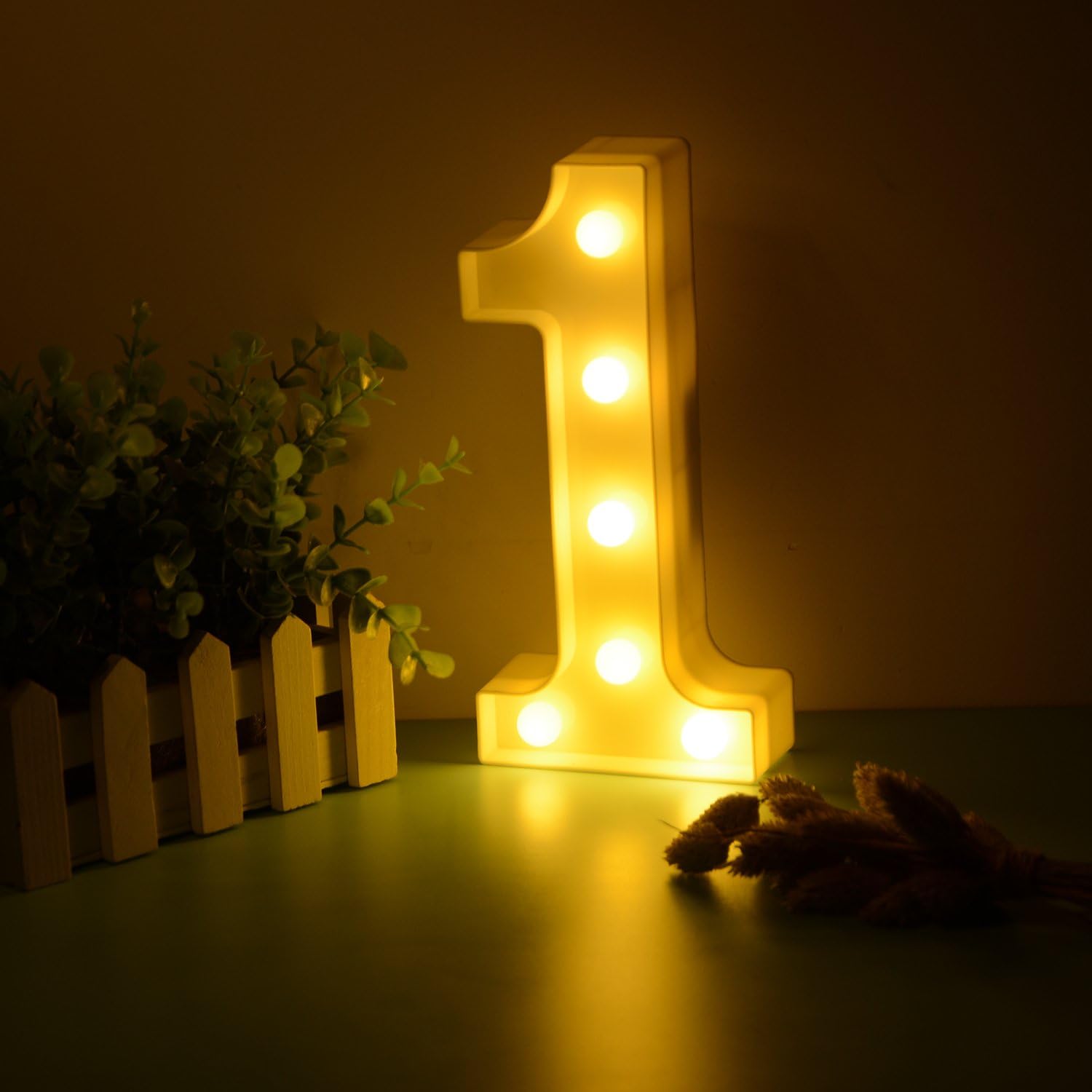 Balloonistics Warm White LED Marquee Number 1 Light - 9-Inch Cordless Battery-Operated Night Light - Standing Sign for First Birthday, Anniversary, Wedding & Home Decor (Number 1)