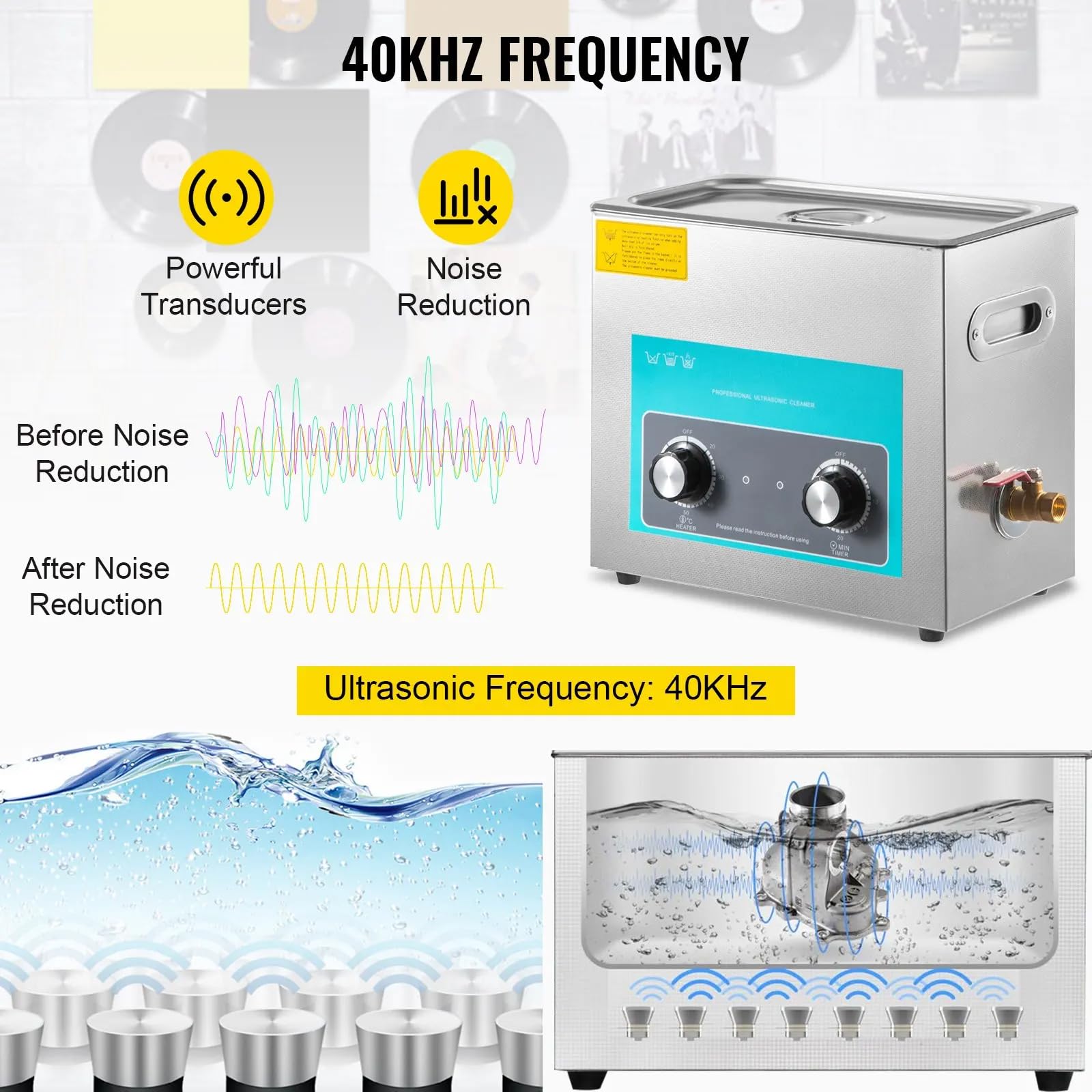6 l przemysłowy ultradźwiękowy odkurzacz z cyfrowym timerem i podgrzewaczem, 40 kHz do zębów, monet, małych części metalowych, rekordów, tablic obwodowych, narzędzi laboratoryjnych, doskonałego efektu