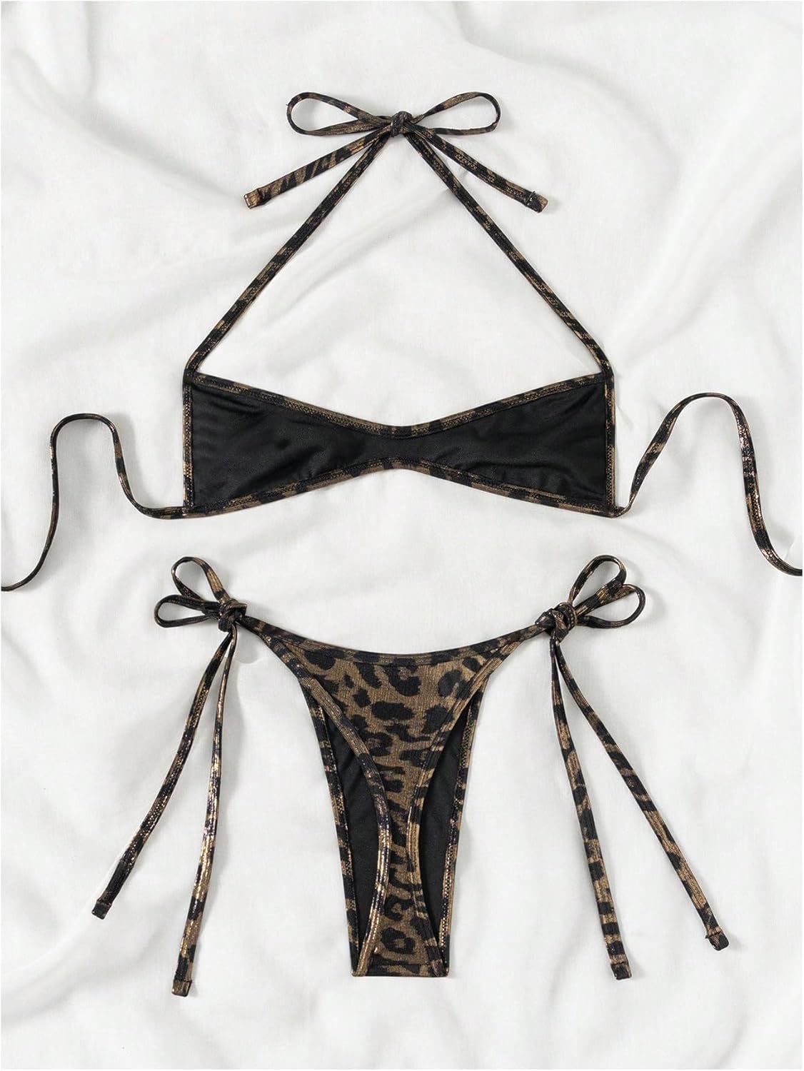 Floerns Women's 2 Piece Halter Bikini Sets Leopard Tie Side Swimsuit Bathing Suit - Image 4