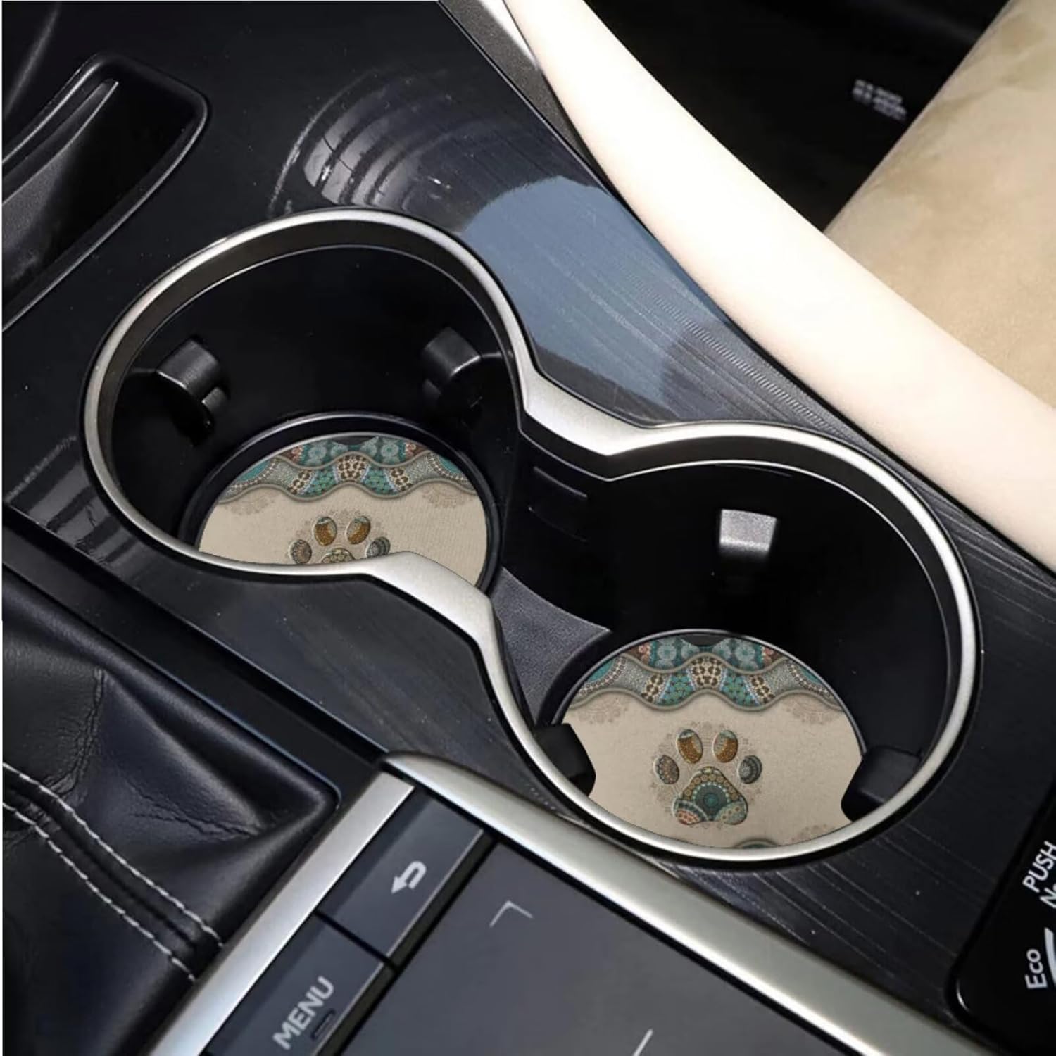 BIGCARJOB Boho Dog Paw Car Seat Cover Full Set 15 Pieces Boho Print Car Interior Accessories Set with Universal Steering Wheel Cover Car Trash Can Hanging Seat Headrest Covers