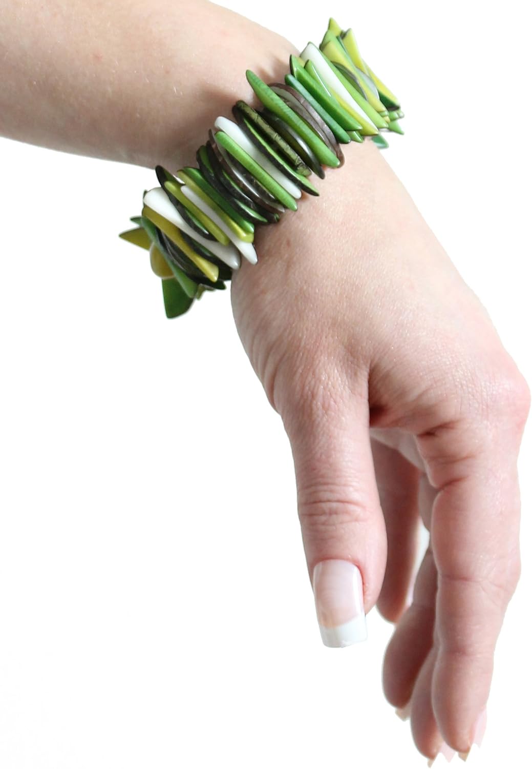 Tagua Bracelet Shards in Greens and Ivory, Handmade Fairtrade, Lightweight