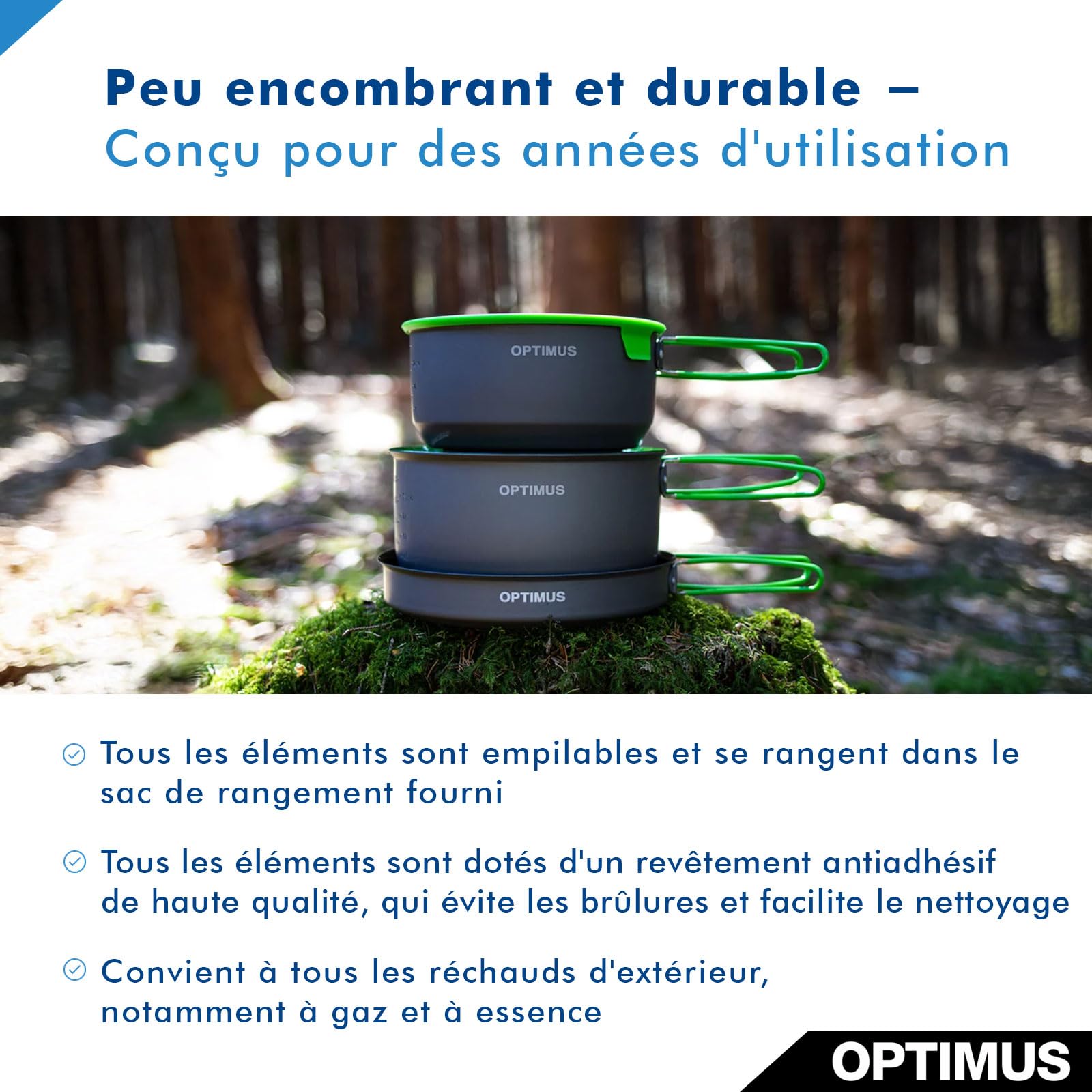 Batterie de Cuisine Optimus Terra Camp – Batterie de Cuisine d'extérieur 7 pièces avec échangeur Thermique, Sac Isotherme et revêtement antiadhésif | pour 2 à 4 Personnes | 1160 g | Ø 233 × 136 mm