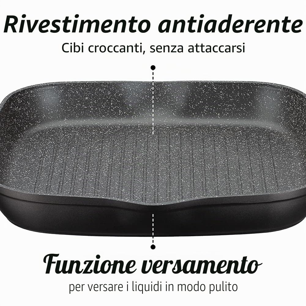 GSW Set di padelle Gourmet Granito – Set di padelle di alta qualità composto da 2 padelle e 1 padella per barbecue, anche per induzione, rivestimento antiaderente – alluminio, 3 pezzi