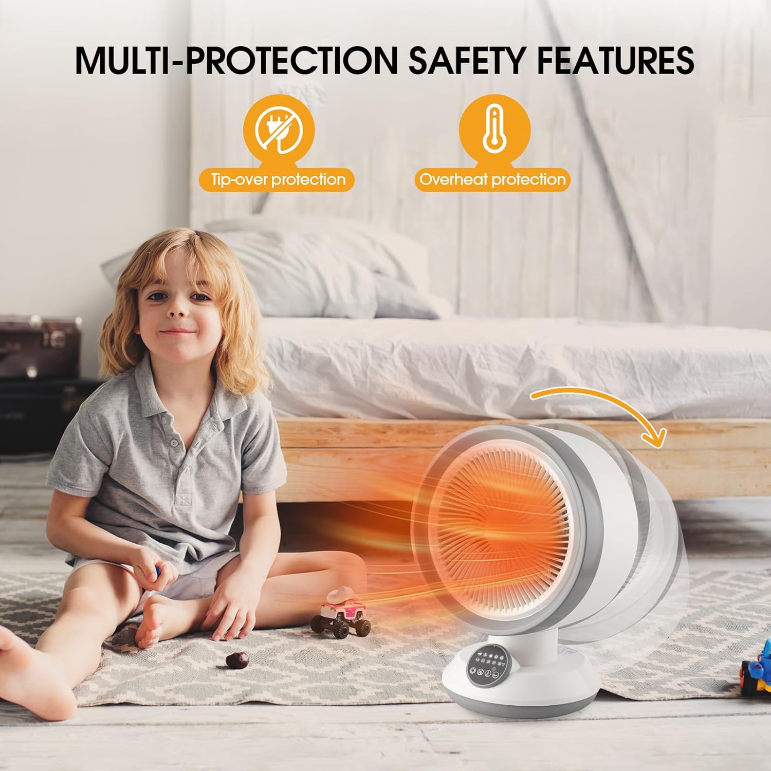 2-in-1 Heater Fan Combo, Air Circulator Fan with Remote Control, 55° Auto Oscillating Cooling Desk Fan, Tip-Over & Overheat Protection, Portable Space Heater for Bedroom Office