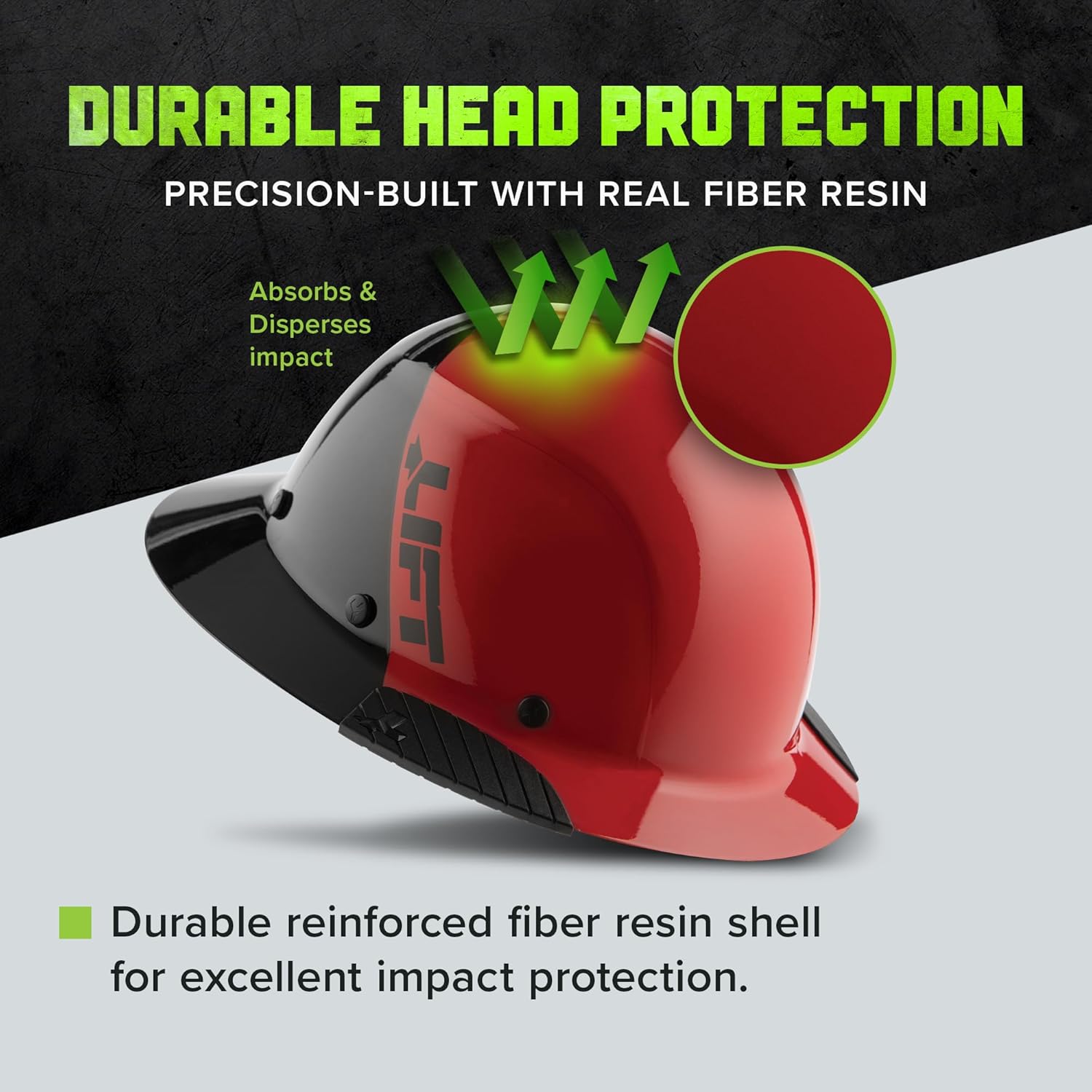 LIFT SAFETY Dax Fiber Resin Full Brim Safety Helmet | 6 Point Suspension for Comfort & Impact Protection | 50/50 Gloss Red/Black - Image 3