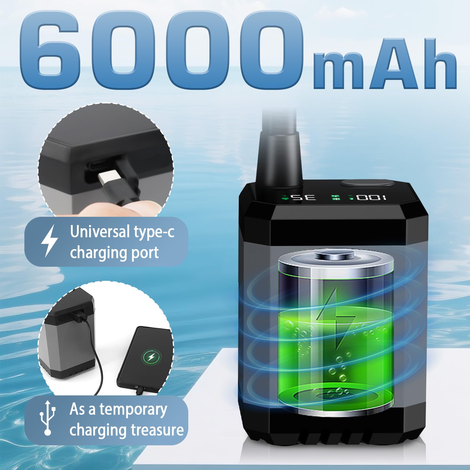 Douche de Camping, 6000mAh Pompe Douche Camping avec Affichage LED de la Température/Pression d'eau Réglable - IPX7 Étanche, Douche Portable Camping pour Camping/Lavage de Voiture, Douchette Camping