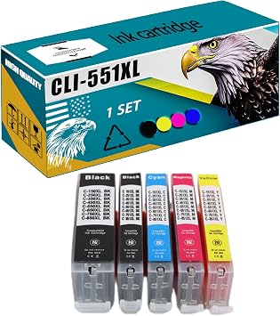 CLI-551XL PGI-550XL Ink Cartridge Compatible for Canon Pixma ip7250 MG5450 MG6350 Printers, High Production Replacement 1 Set