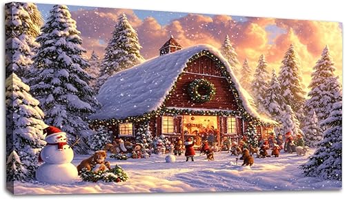 Miniatura 13 de 30"x 60" Canvas Wall Art Vintage Winter Forest Deer Barn Sepia Lithograph Print Framed Pictures Painting Prints Large Wall Art for Living Room