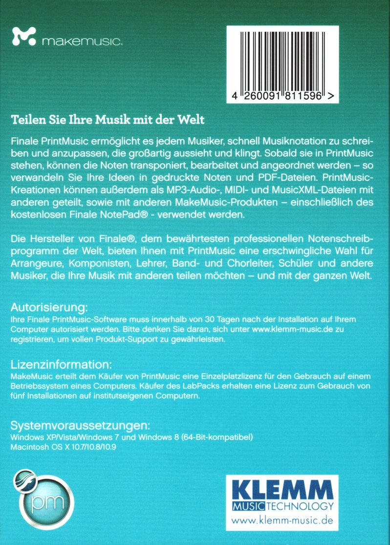 Finale 2014 - die ideale Musik-Notationssoftware für alle Lehrer, Dozenten, Musiker, Komponisten und Arrangeure [für Windows und Macintosh]