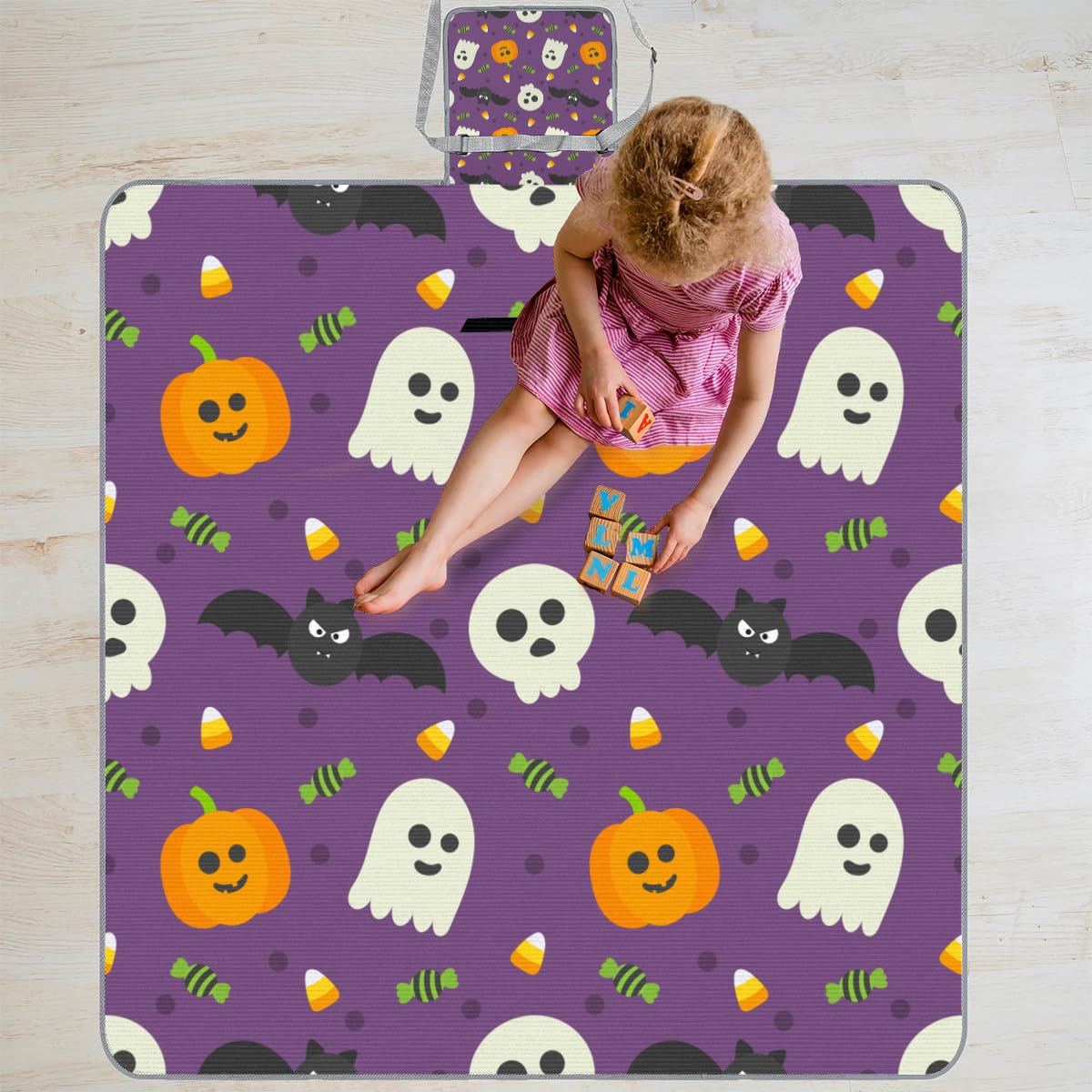 TropicalLife Happy Halloween Holiday Square Picnic Coperta Impermeabile Pieghevole Indoor Outdoor Mat Tappeti per Campeggio Spiaggia Parco Famiglia Attività di Riunione