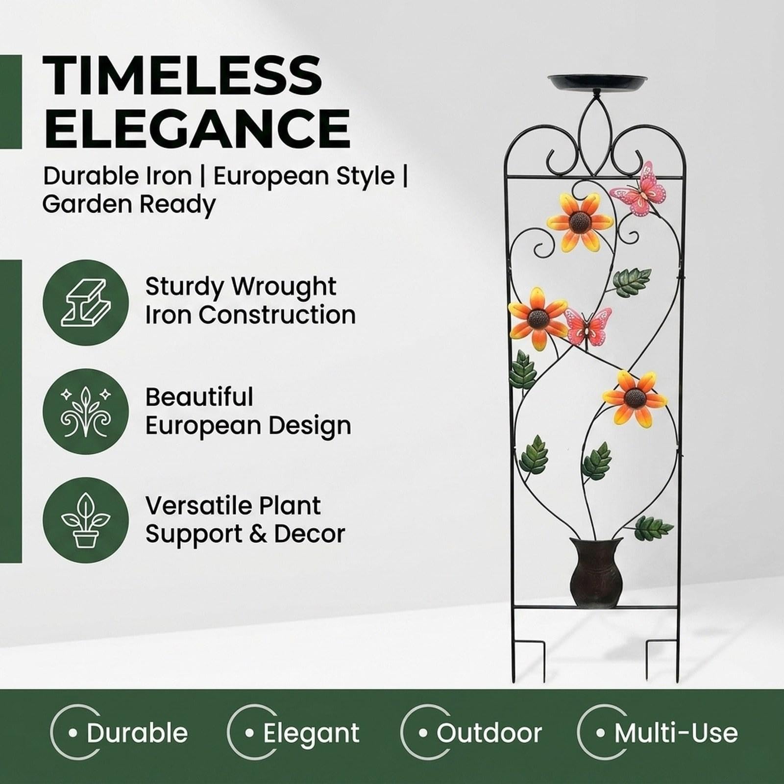 Baño para Pájaros Comedero Bandeja Soporte para Plantas Ornamentales Hierro Artístico Adecuado para Jardín Exterior Decoración Amantes D