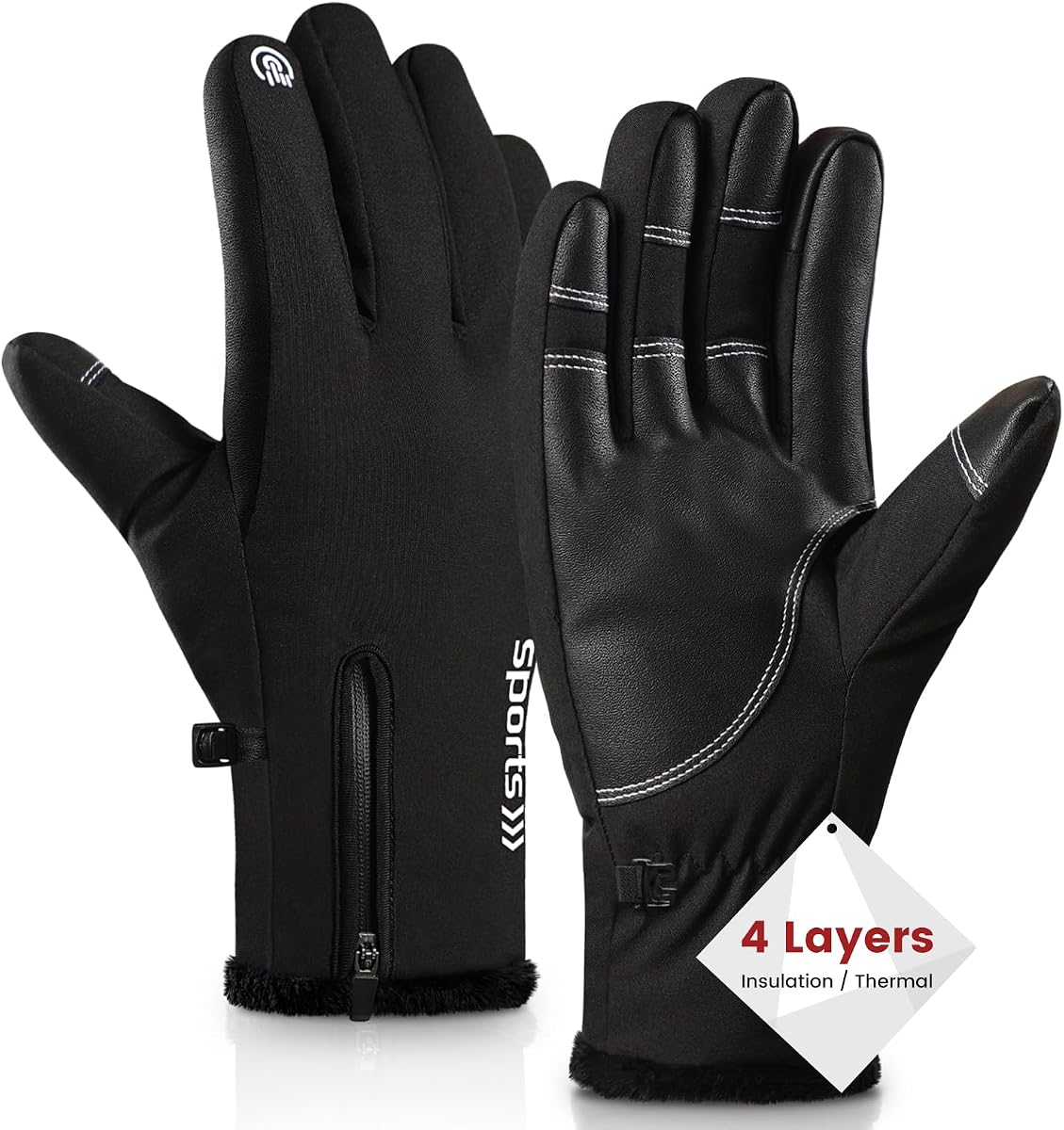 Winter Ski Gloves, Windproof Glove for Men & Women, Touchscreen Snow Gloves for Cold Weather, Thermal Warm Glove