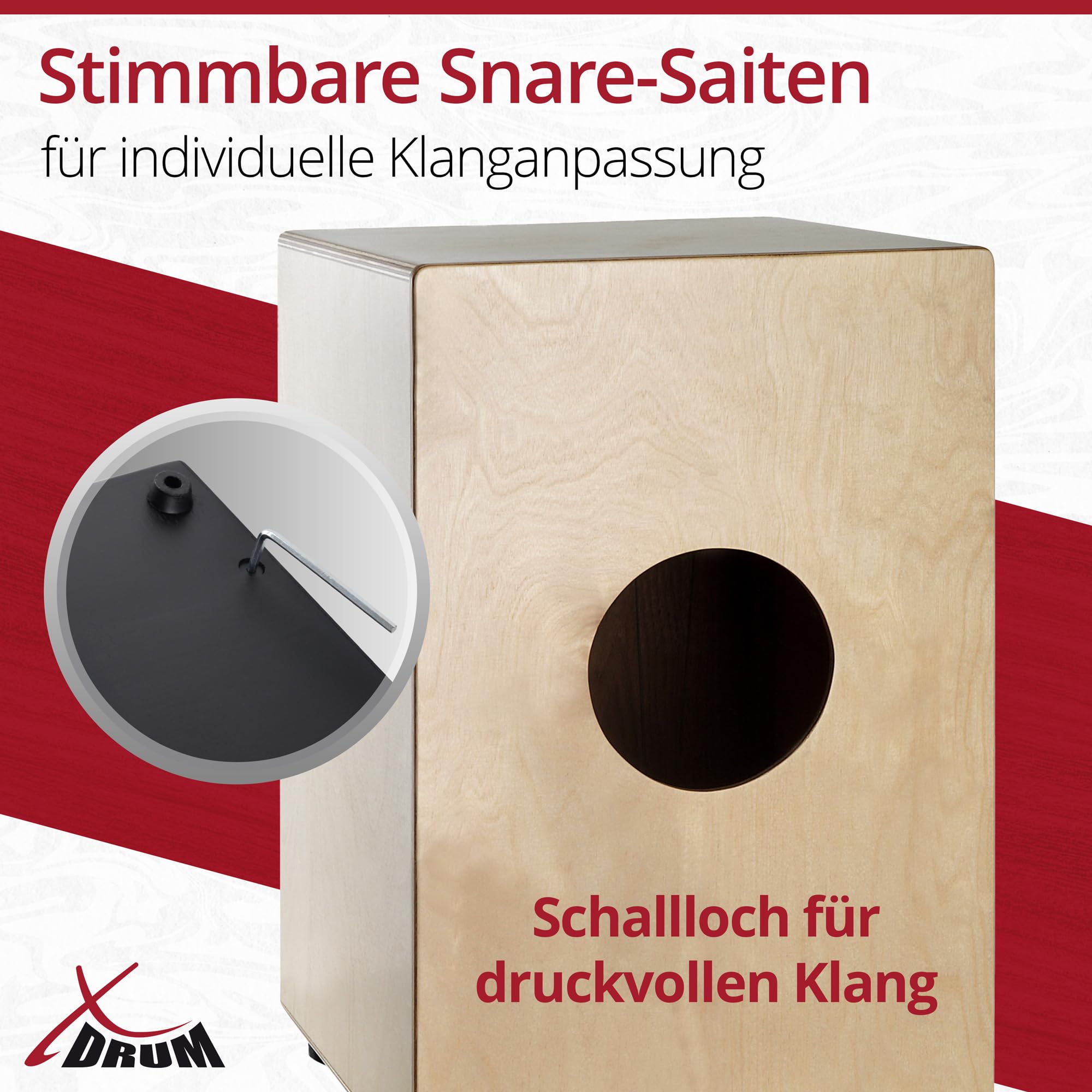 XDrum PERC CP-481 Cajon Peruana Black Wood Set (Set inkl. Cajon mit Birken-Korpus & Snareeffekt, passende Rucksack-Tasche für sicheren Transport & Aufbewahrung und Cajonschule für Einsteiger)