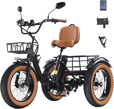 Electric Tricycle for Adults 750WPeak 1350W 48V15.6Ah Etrike 20"x4" Fat Tire Electric Trike 3-Wheel Aluminum Alloy Folding Electric Tricycle Max 25MPH Front & Rear Basket & Differential