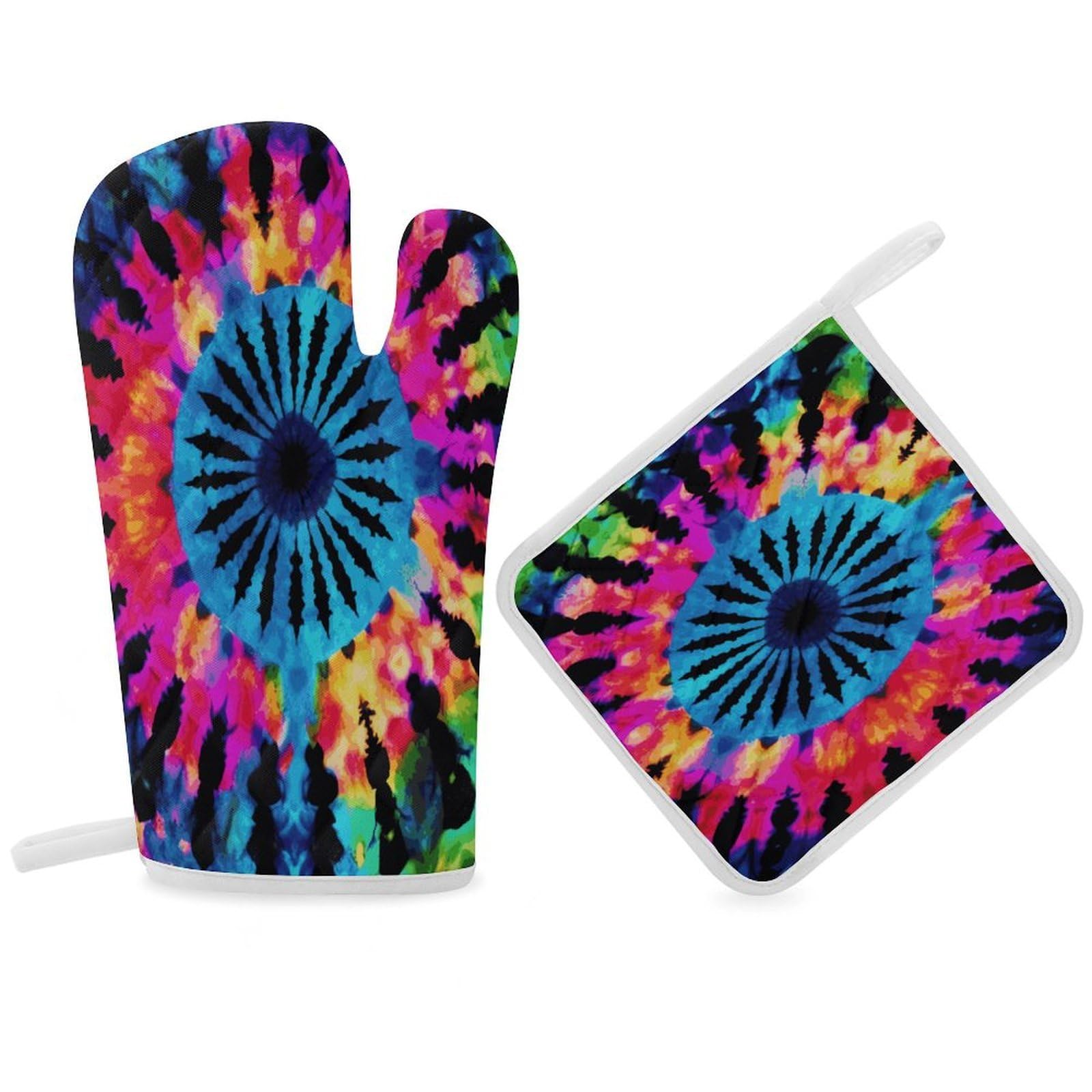 Fodpand Women's Style Exotic Tribe Tie Dye Oven Mitts And Pot Holders Sets,Oven Gloves For Kitchen Oven Mitts And Potholders For Baking Cooking Grilling Apartment Essentials