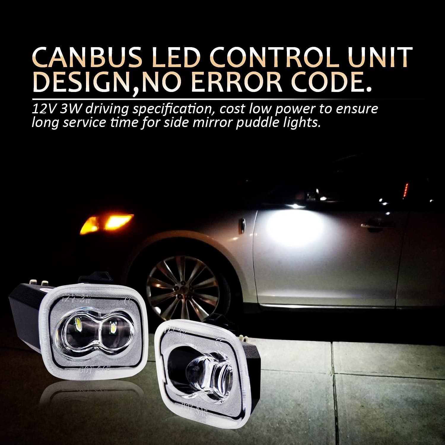 D-Lumina LED Side Mirror Puddle Light Assembly Compatible with Fo-rd 2015-2021 F-150 2017-2021 F-250 F-350 Super Duty, Under Mirror Puddle LED Lamp 6000K White Pack of 2
