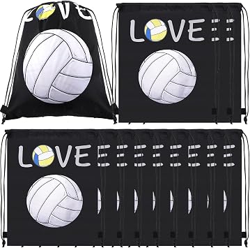 12Pack Drawstring Backpacks - Volleyball Gift Bags, Party Favors, Cinch Bags